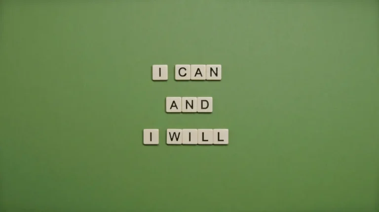 White letter tiles spelling out “I can and I will” on a green background, symbolizing motivation and positive mindset.